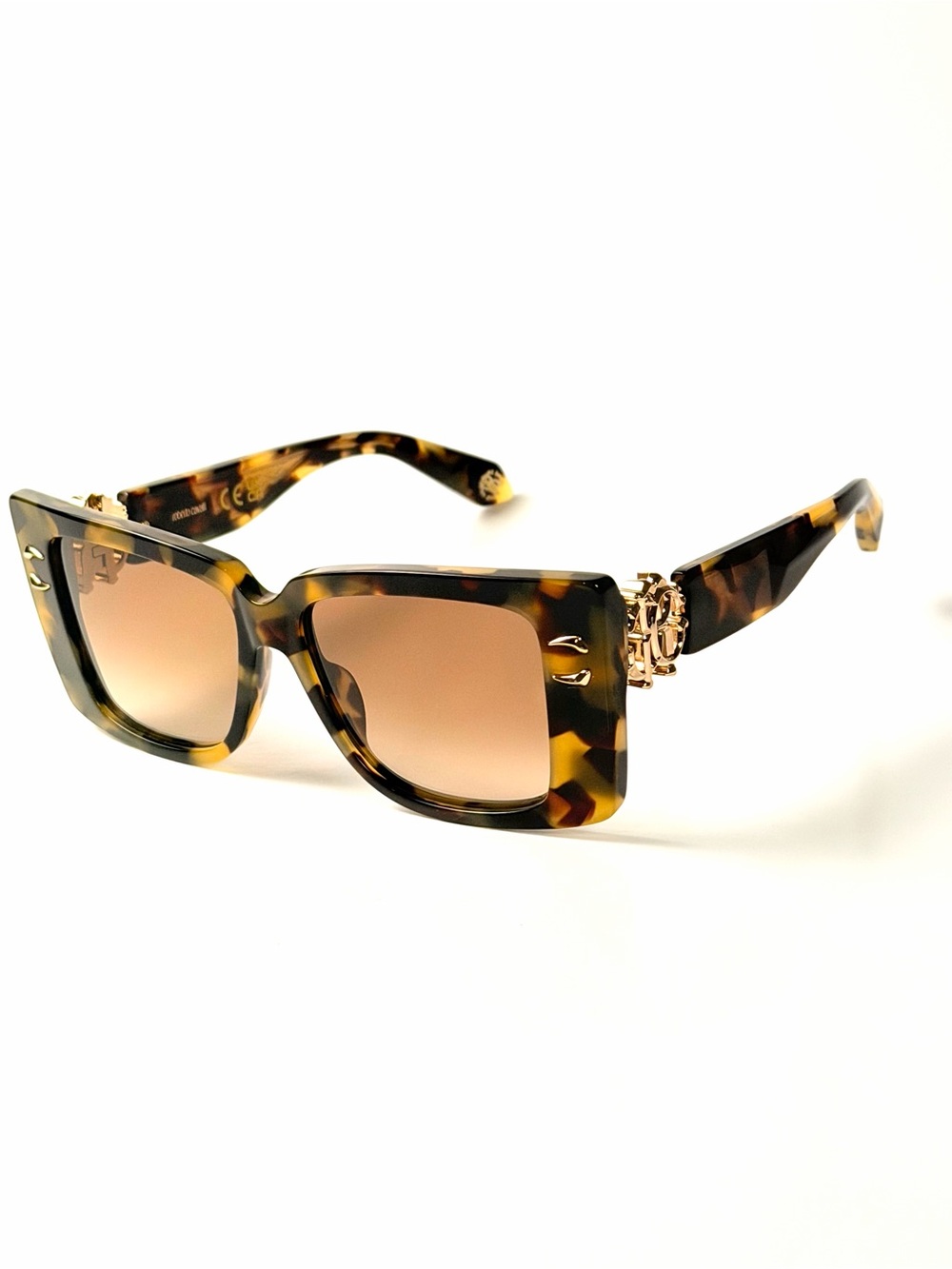 Roberto Cavalli Tortoiseshell Square Sunglasses with Gold Logo Temples